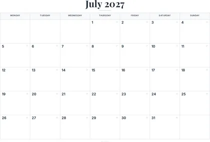 July 2027 Calendar thumbnail