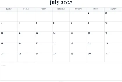 July 2027 Calendar thumbnail