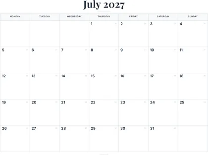 July 2027 Calendar thumbnail