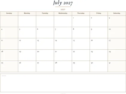 July 2027 Calendar thumbnail