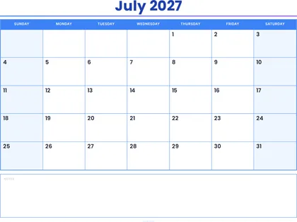 July 2027 Calendar thumbnail