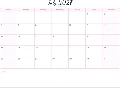 July 2027 Calendar thumbnail