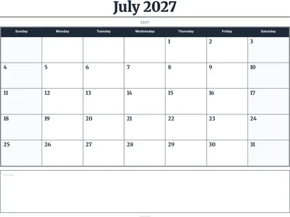 July 2027 Calendar thumbnail