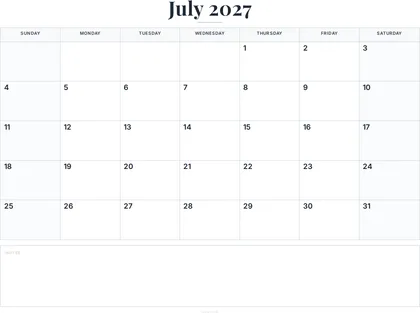 July 2027 Calendar thumbnail