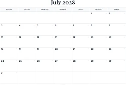 July 2028 Calendar thumbnail