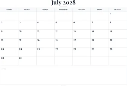 July 2028 Calendar thumbnail