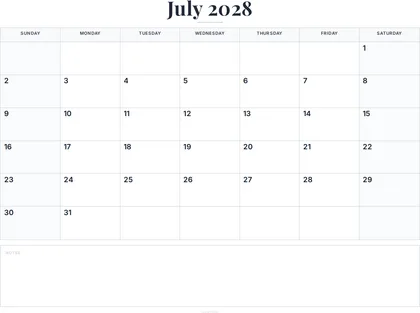 July 2028 Calendar thumbnail