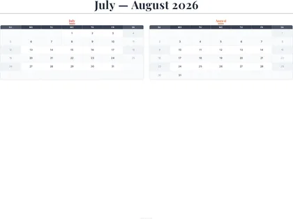 July–August 2026 Calendar thumbnail