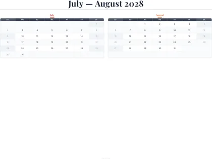 July–August 2028 Calendar thumbnail