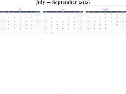 July–September 2026 Calendar thumbnail