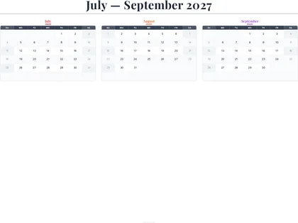 July–September 2027 Calendar thumbnail