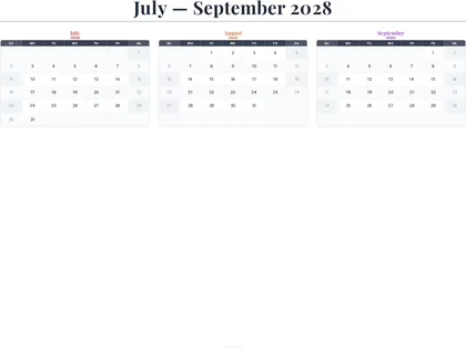 July–September 2028 Calendar thumbnail