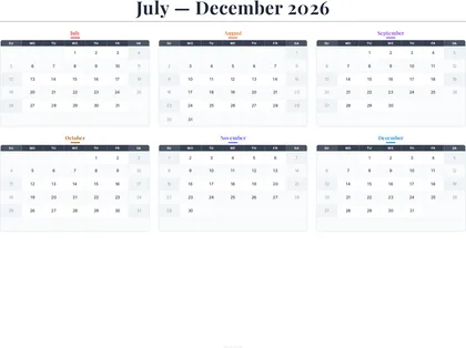 July–December 2026 Calendar thumbnail