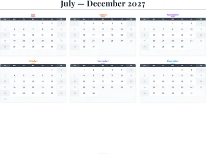 July–December 2027 Calendar thumbnail