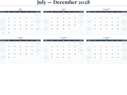 July–December 2028 Calendar thumbnail