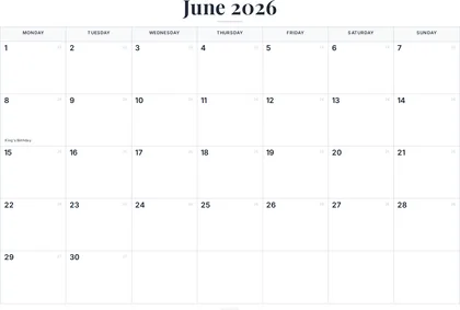 June 2026 Calendar thumbnail