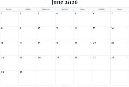 June 2026 Calendar thumbnail