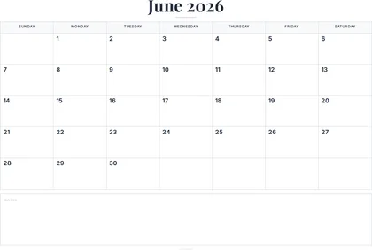 June 2026 Calendar thumbnail