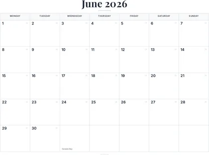 June 2026 Calendar thumbnail