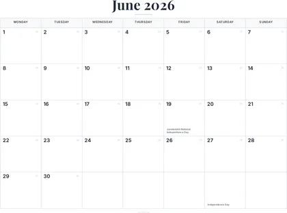 June 2026 Calendar thumbnail