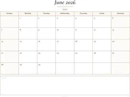 June 2026 Calendar thumbnail