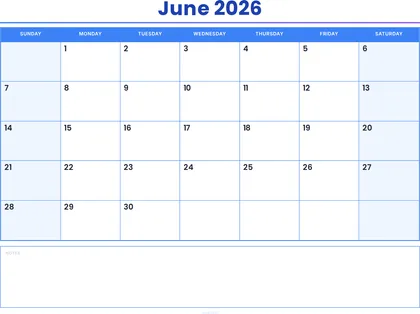 June 2026 Calendar thumbnail