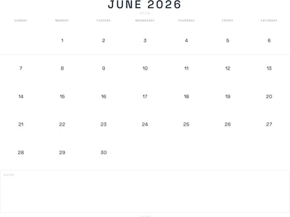 June 2026 Calendar thumbnail
