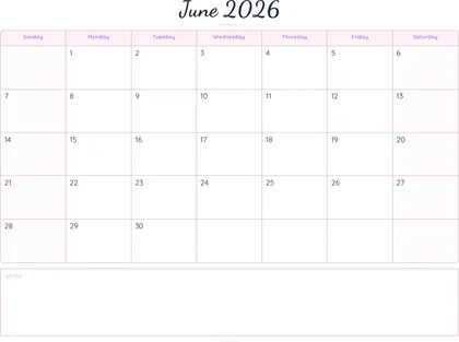 June 2026 Calendar thumbnail
