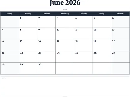 June 2026 Calendar thumbnail