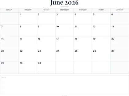 June 2026 Calendar thumbnail