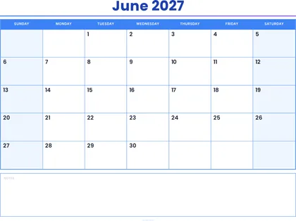 June 2027 Calendar thumbnail