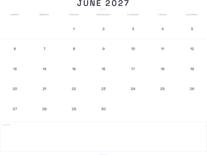 June 2027 Calendar thumbnail