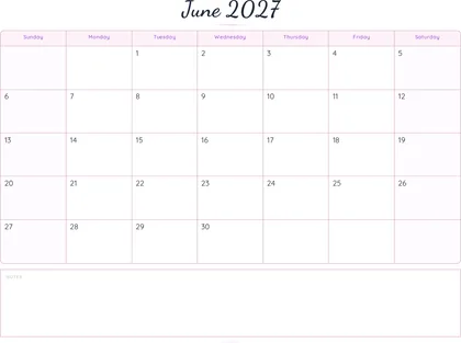 June 2027 Calendar thumbnail