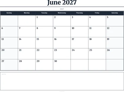 June 2027 Calendar thumbnail