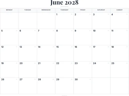 June 2028 Calendar thumbnail