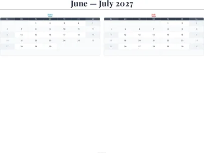 June–July 2027 Calendar thumbnail