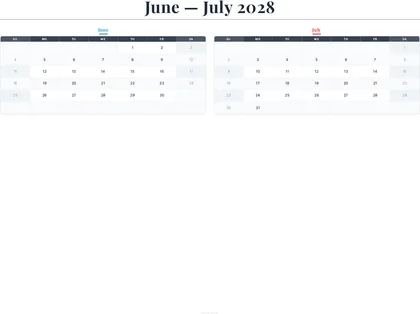 June–July 2028 Calendar thumbnail