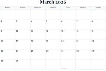 March 2026 Calendar thumbnail
