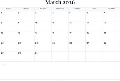 March 2026 Calendar thumbnail