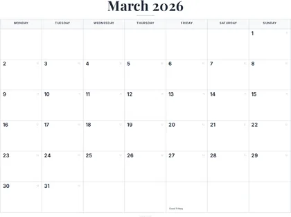 March 2026 Calendar thumbnail