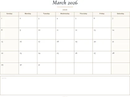 March 2026 Calendar thumbnail