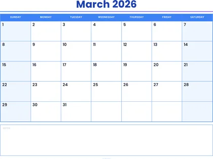 March 2026 Calendar thumbnail