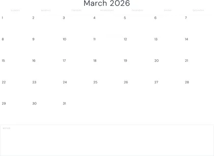 March 2026 Calendar thumbnail