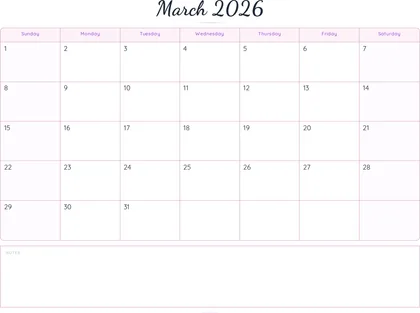 March 2026 Calendar thumbnail