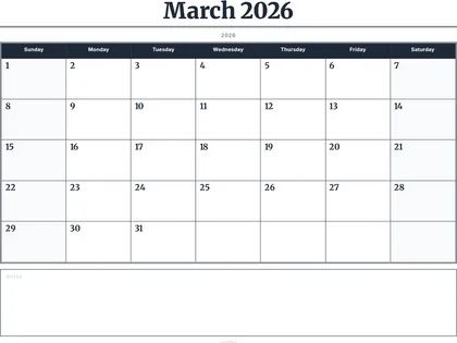 March 2026 Calendar thumbnail