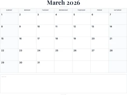 March 2026 Calendar thumbnail
