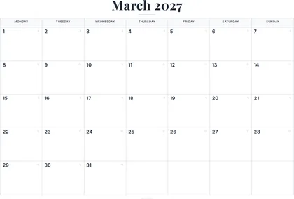 March 2027 Calendar thumbnail