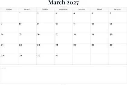 March 2027 Calendar thumbnail