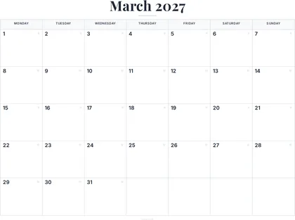 March 2027 Calendar thumbnail