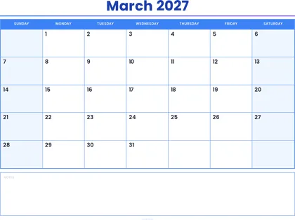 March 2027 Calendar thumbnail